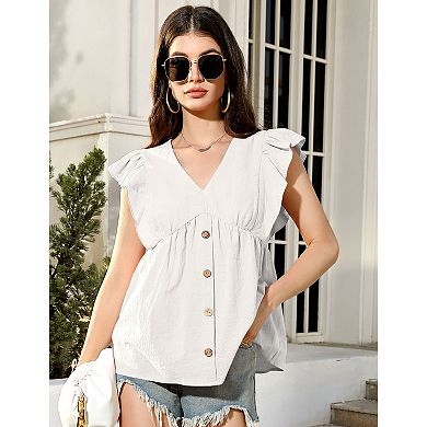 Women Ruffle Sleeve Cute Babydoll Shirt