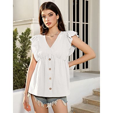 Women Ruffle Sleeve Cute Babydoll Shirt