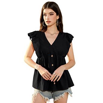 Women Ruffle Sleeve Cute Babydoll Shirt