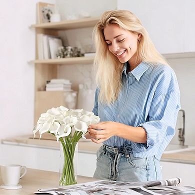 24 Stems Real Touch Calla Lily Artificial Flowers in Glass Vase w/Faux Water