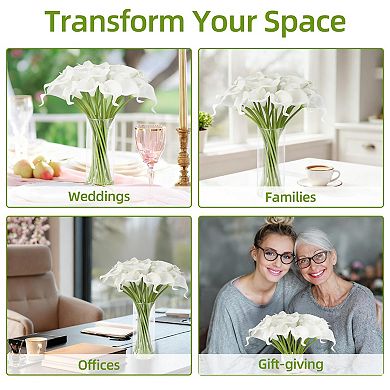 24 Stems Real Touch Calla Lily Artificial Flowers in Glass Vase w/Faux Water