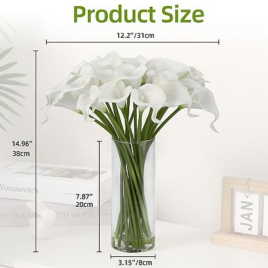24 Stems Real Touch Calla Lily Artificial Flowers in Glass Vase w/Faux Water