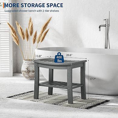 Shower Bench with Storage Shelf, Shower Seat Stool Showers Chair, Non-Slip Spa Stool