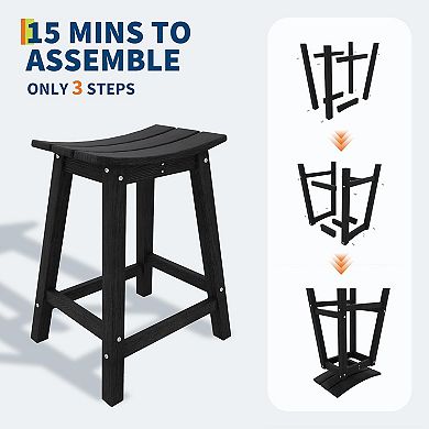 Weather-Resistant HDPE Adirondack Bar Stools Set, Outdoor Bar Height Stools with Footrest