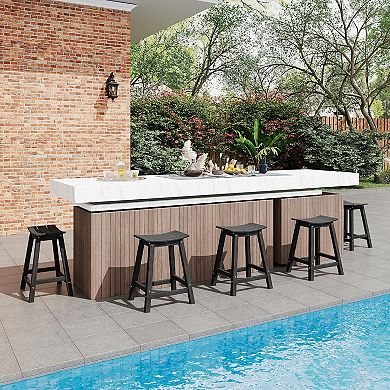 Weather-Resistant HDPE Adirondack Bar Stools Set, Outdoor Bar Height Stools with Footrest
