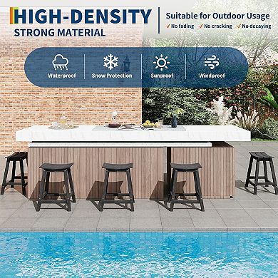 Weather-Resistant HDPE Adirondack Bar Stools Set, Outdoor Bar Height Stools with Footrest