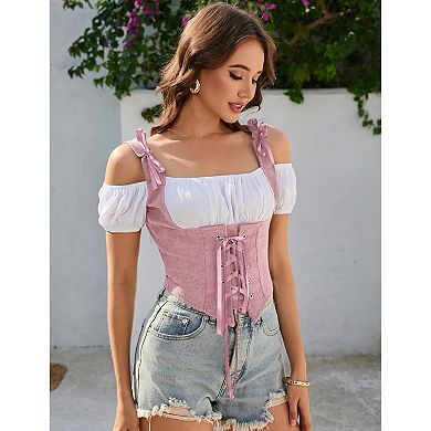 Women 2 in1 Corset Vest Cosplay Costume Pirate Bodice