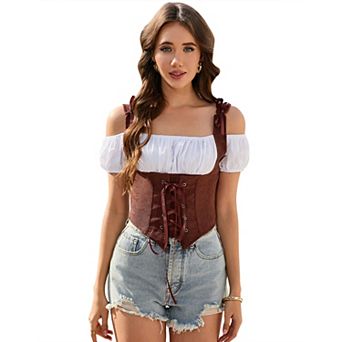 Women 2 in Corset Vest Cosplay Costume Pirate Bodice