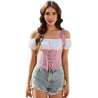 Women 2 in Corset Vest Cosplay Costume Pirate Bodice