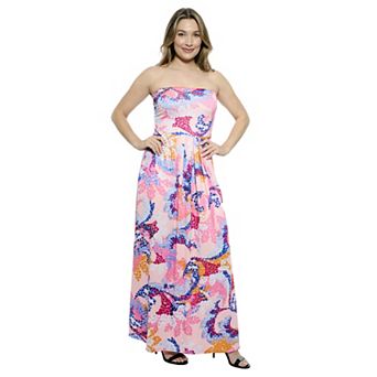 Women's 24Seven Comfort Apparel Abstract A-Line Strapless Pocket Maxi Dress
