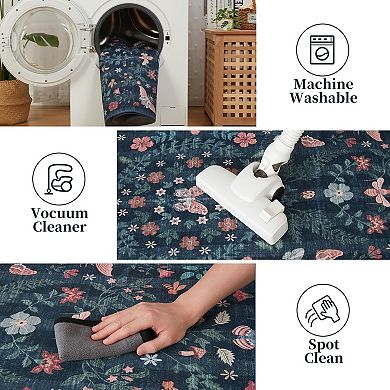 Insect Botanical Washable Runner Rugs,Boho Under Table Carpet