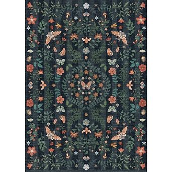 Insect Botanical Washable Runner Rugs,Boho Under Table Carpet