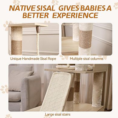 Cat Tree,66.9-Inch Cat Tower,Condo with Food Station,Durable Enclosed Play Tower with Hidden Storage