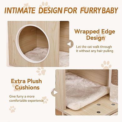 Cat Tree,66.9-Inch Cat Tower,Condo with Food Station,Durable Enclosed Play Tower with Hidden Storage