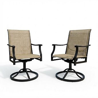 Set of 2 High-Back Swivel Bar Stools, Breathable Textilene Patio Chairs for Garden Lawn Backyard