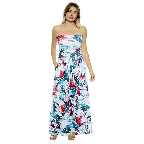 Женские платья 24Seven Women's 24Seven Comfort Apparel Butterfly A-Line Strapless Pocket Maxi Dress