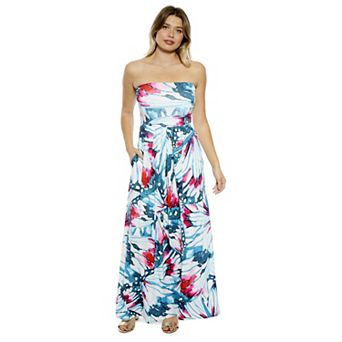Women's 24Seven Comfort Apparel Butterfly A-Line Strapless Pocket Maxi Dress
