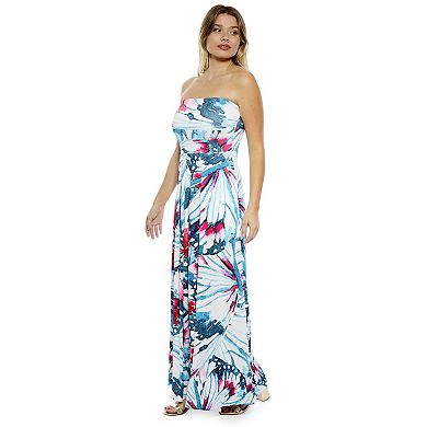 Women's 24Seven Comfort Apparel Butterfly A-Line Strapless Pocket Maxi Dress