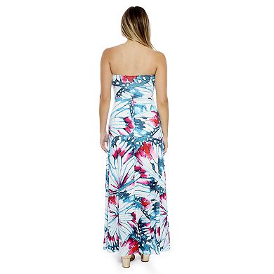 Women's 24Seven Comfort Apparel Butterfly A-Line Strapless Pocket Maxi Dress