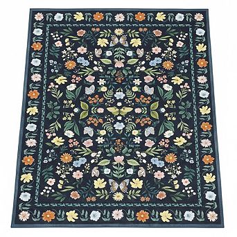 Floral Vintage Washable Non-Slip Rug，Soft Low Pile Thin Floor Mat，Indoor