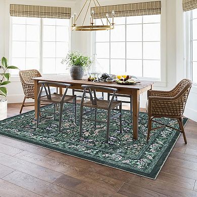 Washable Folding Floral Print Area Rug with Non - Slip Backing