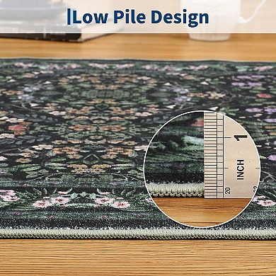 Washable Folding Floral Print Area Rug with Non - Slip Backing