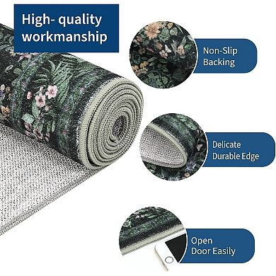 Washable Folding Floral Print Area Rug with Non - Slip Backing