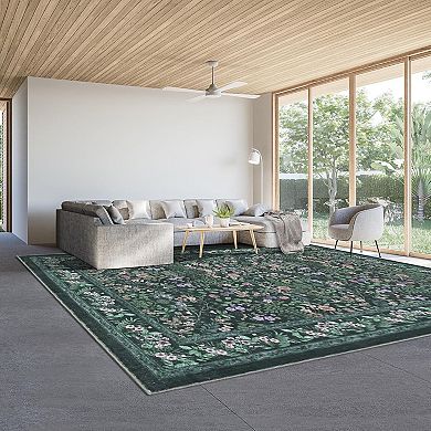 Washable Folding Floral Print Area Rug with Non - Slip Backing