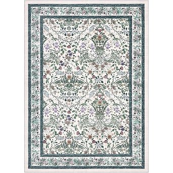 Washable Folding Floral Print Area Rug with Non - Slip Backing