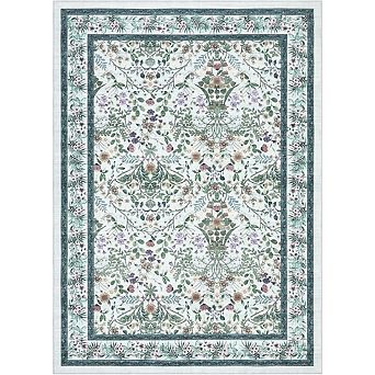 Washable Folding Floral Print Area Rug with Non - Slip Backing