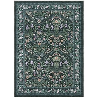 Washable Folding Floral Print Area Rug with Non - Slip Backing