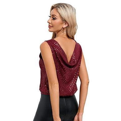 Women Sequin Tank Top V Neck Sparkly Glitter Party Vest