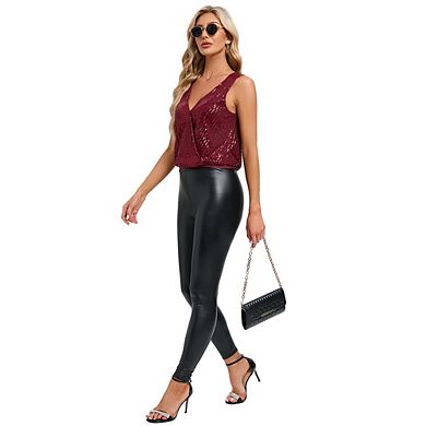 Women Sequin Tank Top V Neck Sparkly Glitter Party Vest