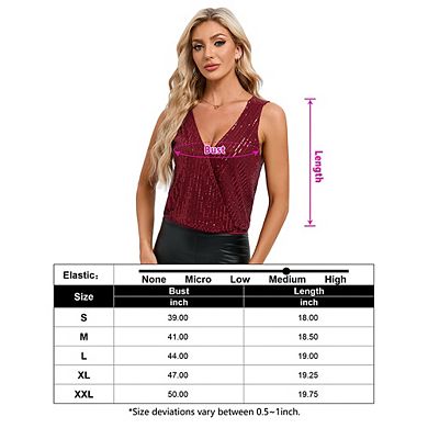 Women Sequin Tank Top V Neck Sparkly Glitter Party Vest
