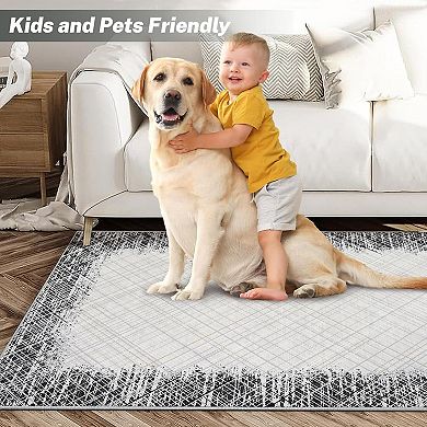 Area Rug，Large Area Rug, Modern Bordered Rug，Stain Resistant，Non-Slip Accent Rug