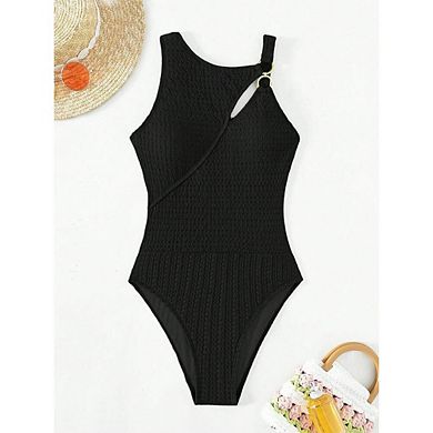 Women's One Piece Swimsuits Strappy Bathing Suits High Waist Solid Color Bikini Swimwear