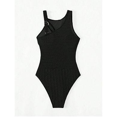 Women's One Piece Swimsuits Strappy Bathing Suits High Waist Solid Color Bikini Swimwear