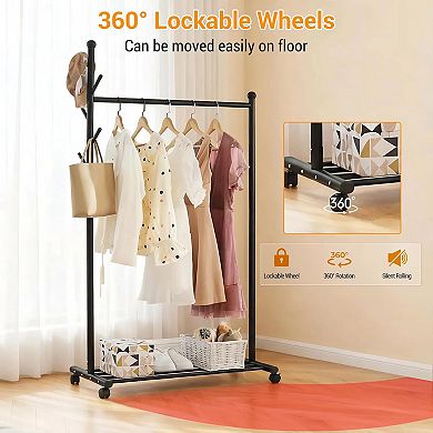 Clothes Rack,Rolling Clothing Rack,Garment Rack With Wheels,Metal Clothes Organizer,Wardrobe Rack