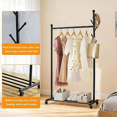 Clothes Rack,Rolling Clothing Rack,Garment Rack With Wheels,Metal Clothes Organizer,Wardrobe Rack