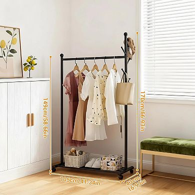 Clothes Rack,Rolling Clothing Rack,Garment Rack With Wheels,Metal Clothes Organizer,Wardrobe Rack
