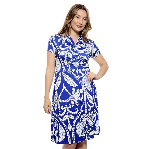Женские платья 24Seven Women's 24Seven Comfort Apparel Paisley V-Neck Short Sleeve Faux Wrap A-Line Dress