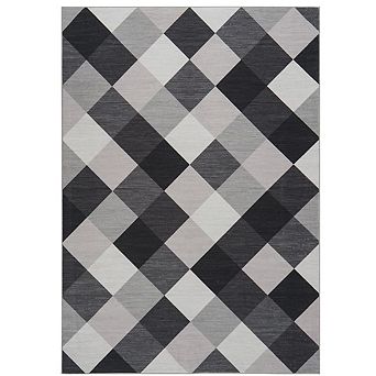 Machine Washable Plaid Checkered Design Non-Slip Rubberback Runner Rug Modern Abstract Geometric