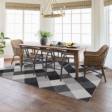 Machine Washable Plaid Checkered Design Non-Slip Rubberback Runner Rug Modern Abstract Geometric