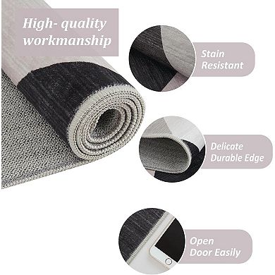 Machine Washable Plaid Checkered Design Non-Slip Rubberback Runner Rug Modern Abstract Geometric