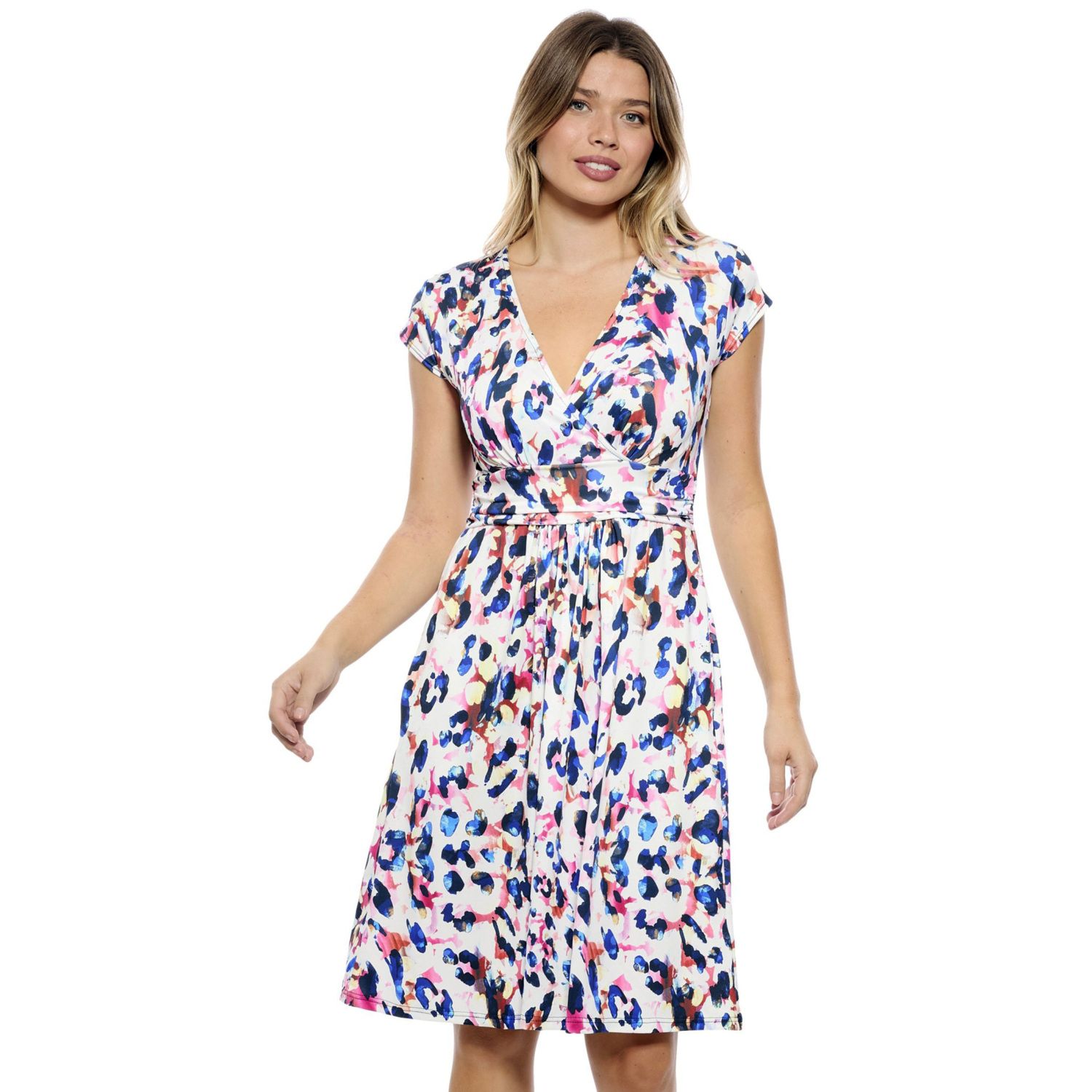 Женские платья 24Seven Comfort Apparel Abstract V-Neck Cap Sleeve A-Line Pocket Dress