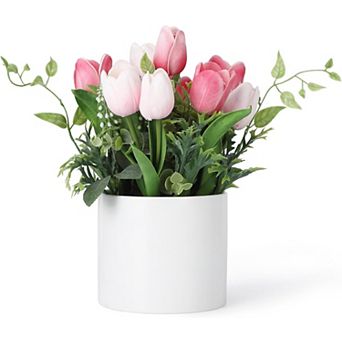 Tulips Artificial Flowers, 6.9" Fake Tulips for Home Decor, 12 Artificial Flowers for Vase Fillers