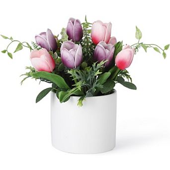 Tulips Artificial Flowers, 6.9" Fake Tulips for Home Decor, 12 Artificial Flowers for Vase Fillers