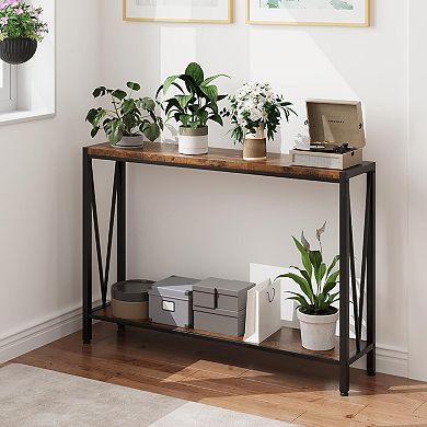 2-Tier Narrow Console Table, V-Shaped Design Entryway Table with Sturdy Metal Frame