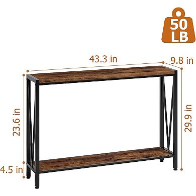 2-Tier Narrow Console Table, V-Shaped Design Entryway Table with Sturdy Metal Frame