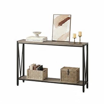 2 tier Narrow Console Table, V-Shaped Design Entryway Table with Sturdy Metal Frame